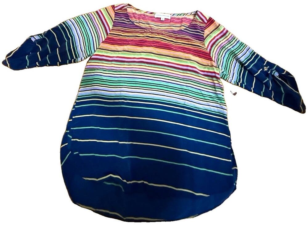 AMANDA UPRICHARD Women’s Striped Silk 3/4 Sleeve Scoop Neck Blouse Size Small